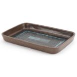 Troika St Ives pottery tray hand painted and incised with an abstract design, 30cm wide : For