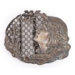Arthur Johnson Smith, Art Nouveau silver buckle decorated in relief with maiden's head, dragonfly