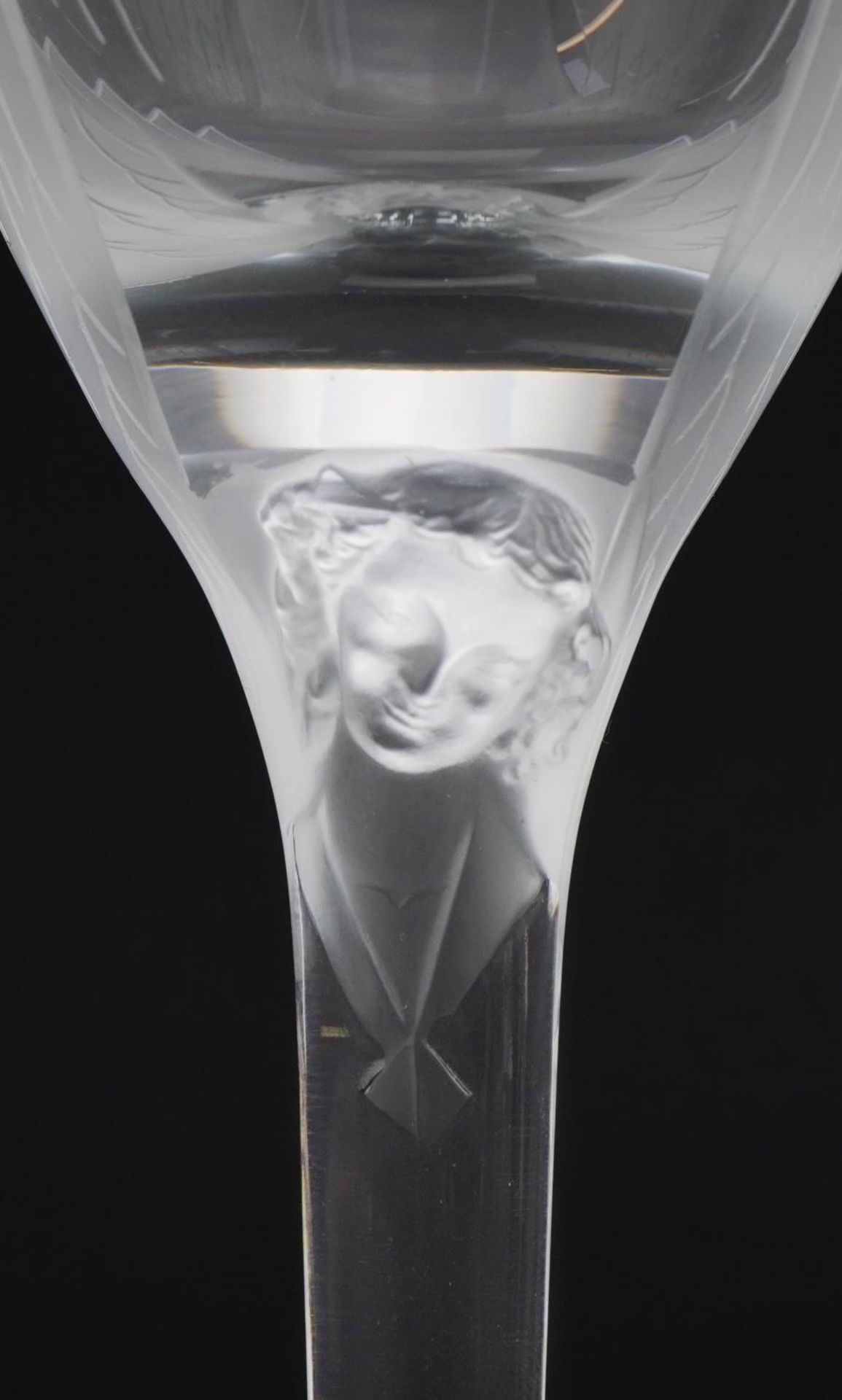 Lalique, pair of French frosted and clear glass Angel of Reins Champagne flutes with box, each - Image 4 of 7