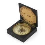 Rowland of Bristol, early 19th century ebony cased travelling compass, 7cm x 7cm : For further