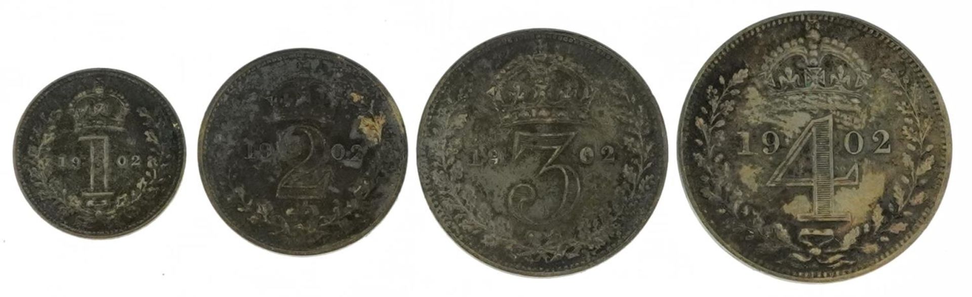 Edward VII 1902 Maundy four coin set housed in a silk and velvet lined fitted tooled leather - Image 2 of 4