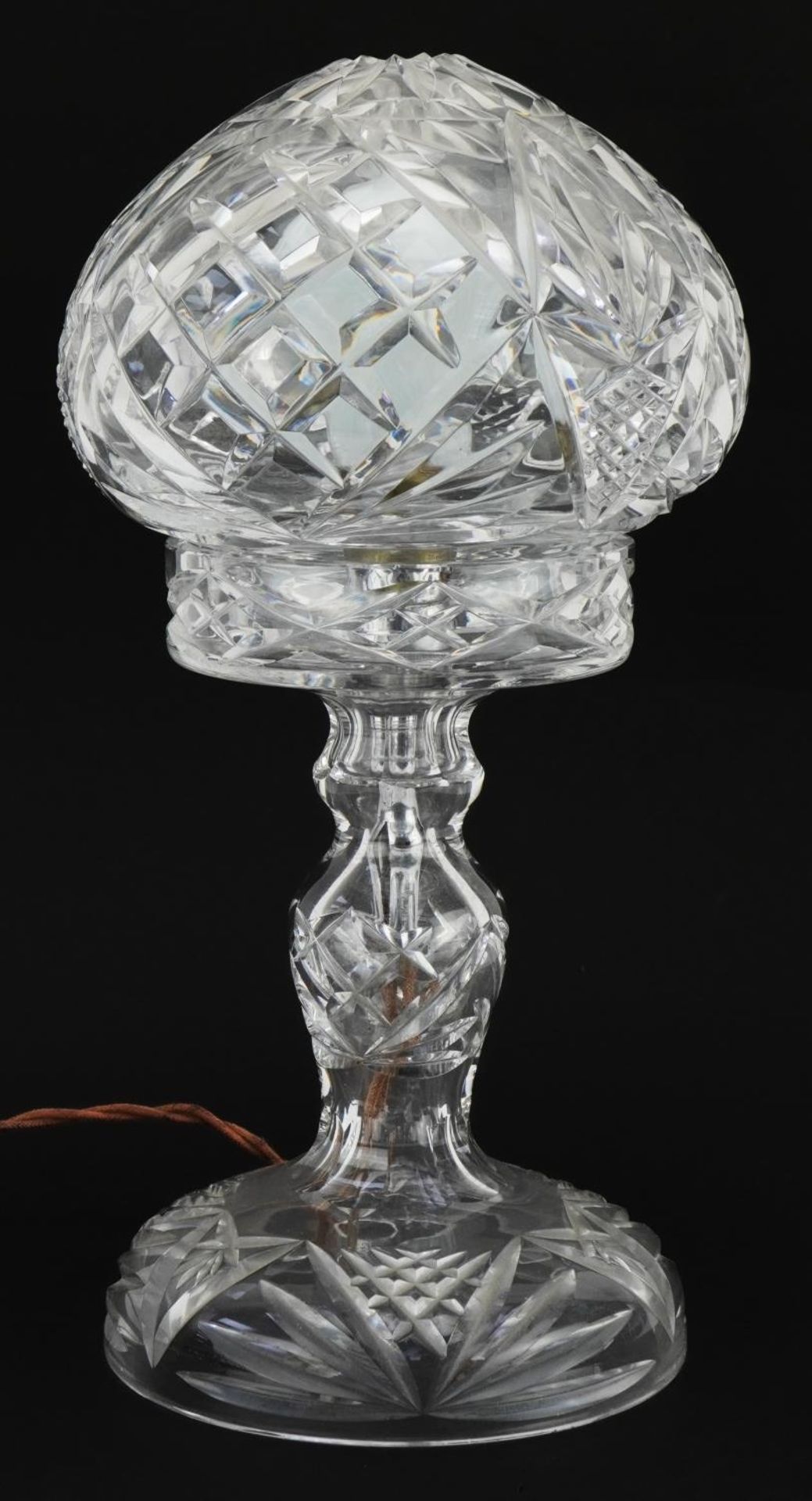 Cut glass two piece toadstool table lamp, 30cm high : For further information on this lot please