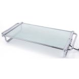 Vintag echrome and glass heated tray by The English Electric Co Ltd, 11.5cm H x 76cm W x 39cm D :