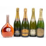Four bottles of Champagne and a bottle of Mateus Rose comprising Patrick Arnould, Canard Duchene,