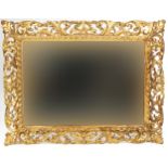 Large Antique Florentine gilt framed wall mirror, 117cm x 92cm excluding the mount and frame : For