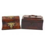 Two 19th century tea caddies including a burr walnut example with applied brass mounts, the