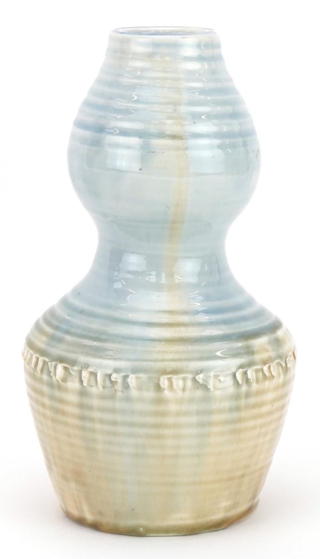 William Moorcroft double gourd vase having a pale blue and beige glaze from the Natural range, 23. - Image 2 of 3