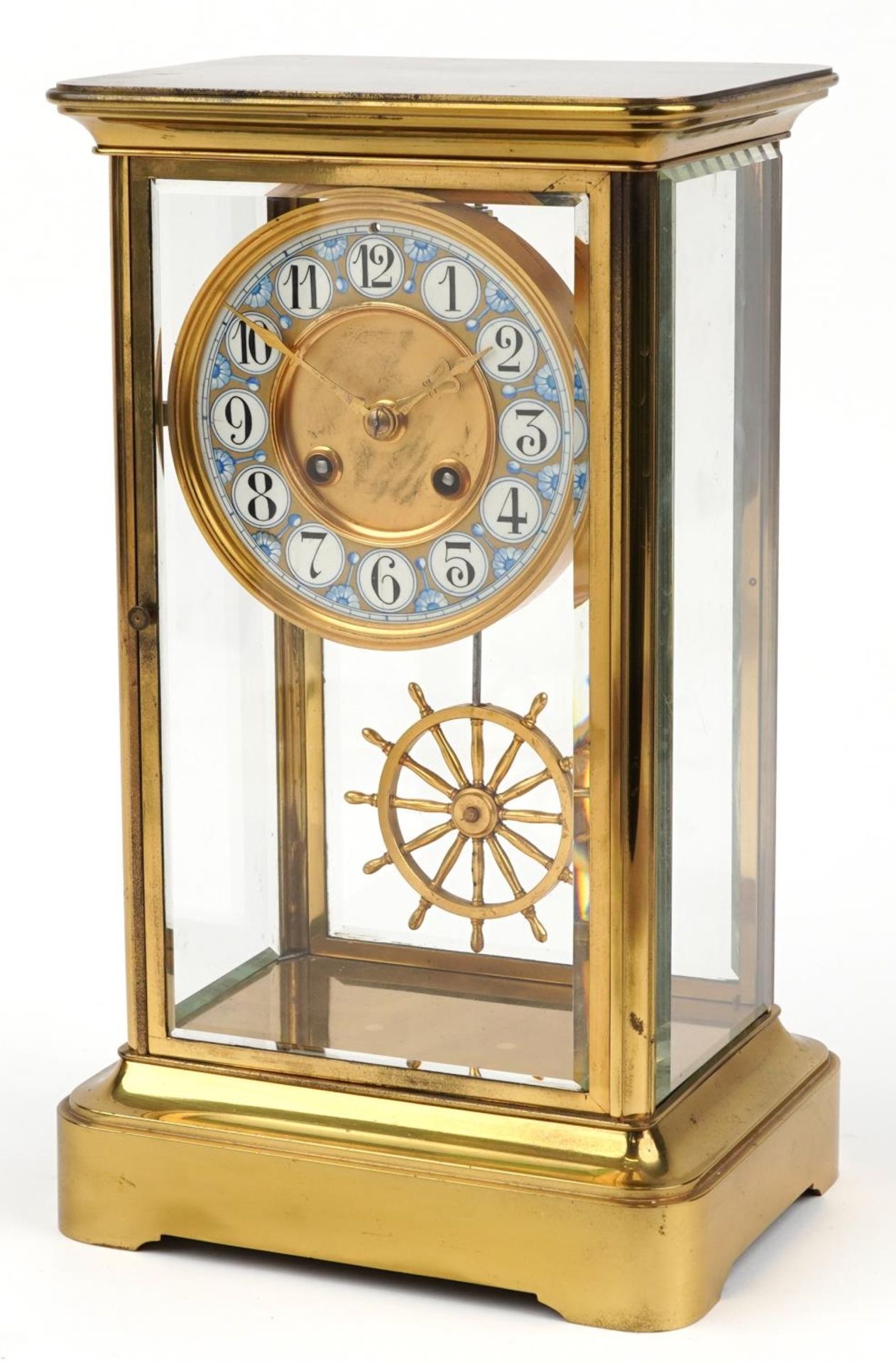 Japy Freres, 19th century French aesthetic four glass mantle clock striking on a bell with ship's