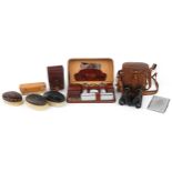 Antique and later sundry items including pair of French World War I 7X binoculars by Huet with tan