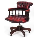 Mahogany framed oxblood leather button back captain's chair, 85cm high : For further information