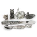 Various pewter including animals, the largest 13.5cm in length : For further information on this lot