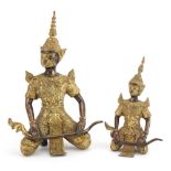 Two Thai partially gilt bronze deities, the largest 23cm high : For further information on this