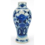 Chinese blue and white porcelain baluster vase hand painted with flowers, blue ring marks to the