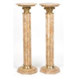 Pair of floor standing Corinthian column marble and brass plant stands, 101cm high : For further