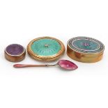 Guilloche enamel sundry items including a 925S grade silver and pink guilloche enamel teaspoon and