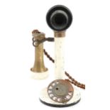 Early 20th century stick dial telephone with Bakelite earpiece impressed No 150 AK20 235, pat no