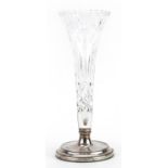 Circular silver filled base cut glass trumpet vase, 24.5cm high : For further information on this