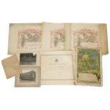 Military interest photographs and ephemera arranged in a folder including Infantry Training Centre