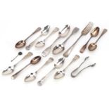 Georgian and later silver cutlery including a set of six teaspoons by David McDonald Glasgow 1822,
