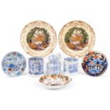 19th century and later china including a Spode Imari shell dish, two Mason's wall plates and two