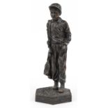 Large bronzed study of a young golfer with caddy, 46cm high : For further information on this lot