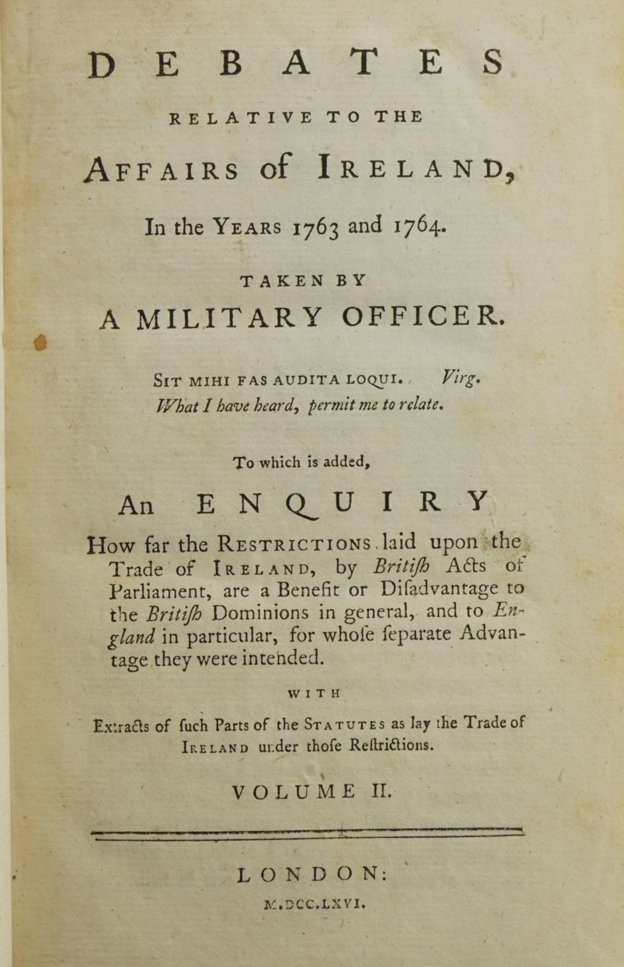 Two 18th century hardback books comprising Debates Relative to the Affairs of Ireland in the Years - Bild 2 aus 3