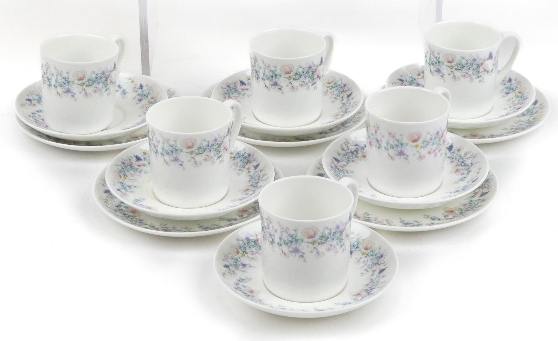 Wedgwood Angela teaware including teapot, milk jug, sugar bowl and trios, the largest 26cm in - Image 2 of 5