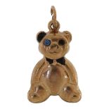 Unmarked gold and enamel teddy bear charm, 1.8cm high, 0.5g : For further information on this lot