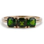 10k gold green stone ring, each green stone approximately 4.8mm x 4.8mm, size U, 2.1g : For