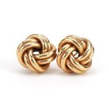 Large pair of 9ct gold knot design stud earrings, 2.1cm in diameter, 8.3g : For further