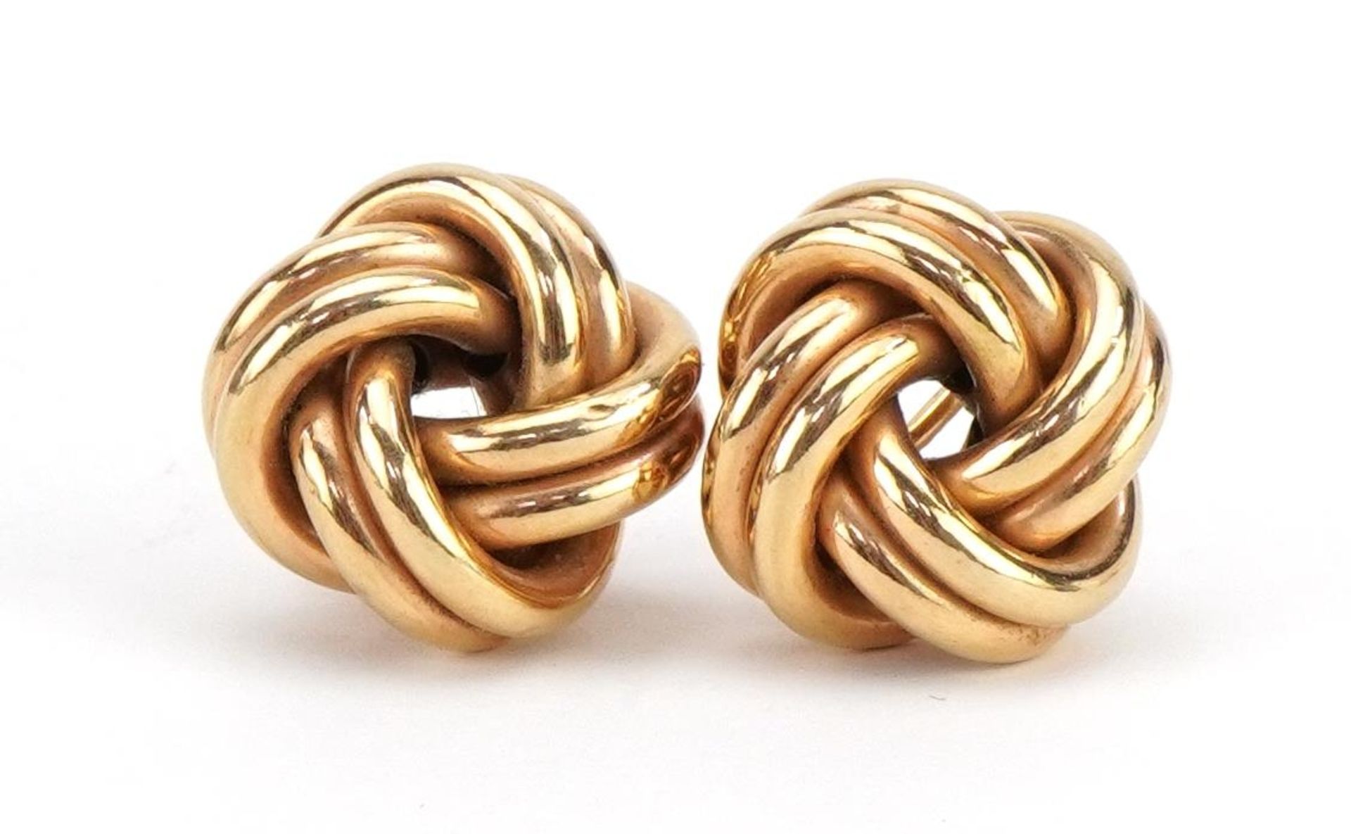 Large pair of 9ct gold knot design stud earrings, 2.1cm in diameter, 8.3g : For further