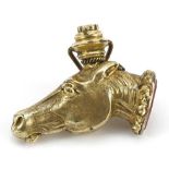 Unmarked yellow metal intaglio seal fob in the form of a horse head, 3cm in length, 5.8g : For