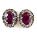 Ileana Makri, pair of 18k ruby and baguette cut diamond two tier cluster stud earrings, each ruby