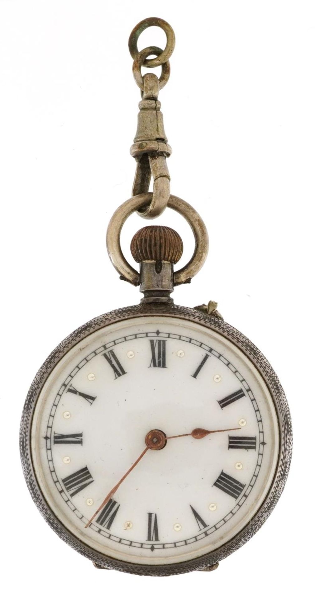 Ladies silver open face pocket watch with enamelled dial on 800 grade silver rope twist watch chain, - Image 2 of 5
