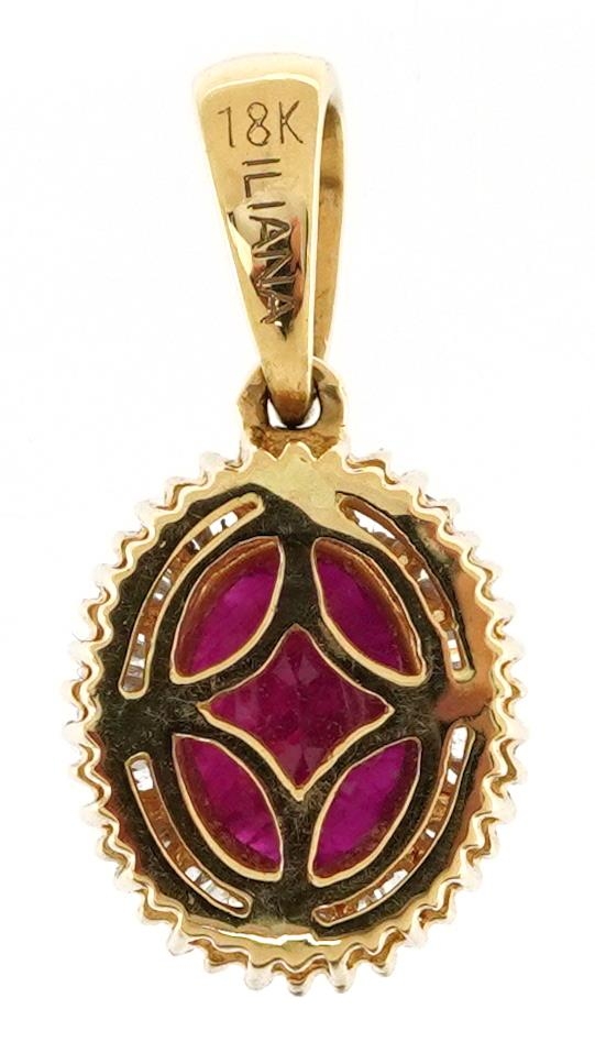 Ileana Makri, 18k gold ruby and baguette cut diamond two tier cluster pendant, the ruby - Image 2 of 3