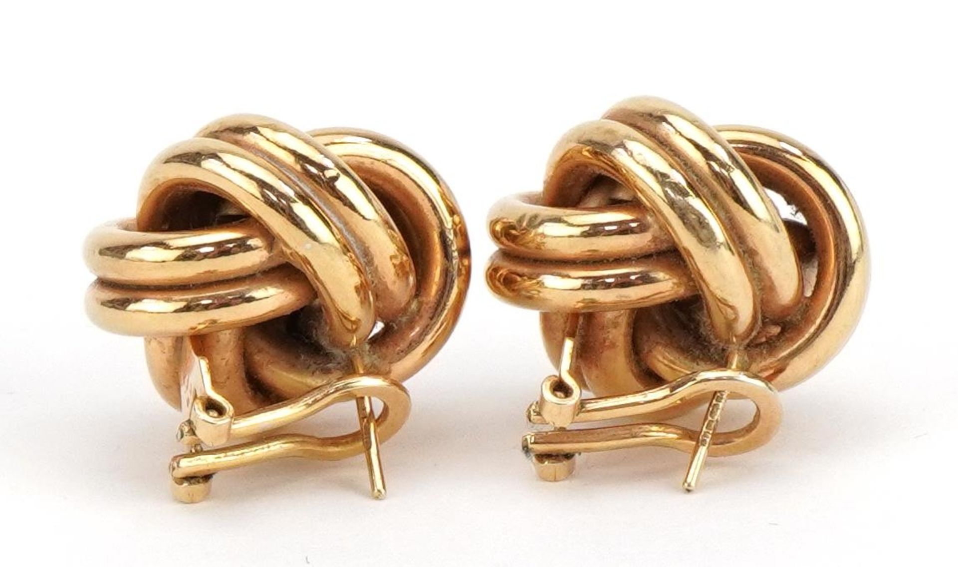 Large pair of 9ct gold knot design stud earrings, 2.1cm in diameter, 8.3g : For further - Bild 2 aus 3