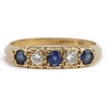18ct gold sapphire and diamond five stone ring, each diamond approximately 2.7mm in diameter, size