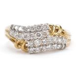 9ct gold diamond four row crossover ring, size L, 3.0g : For further information on this lot