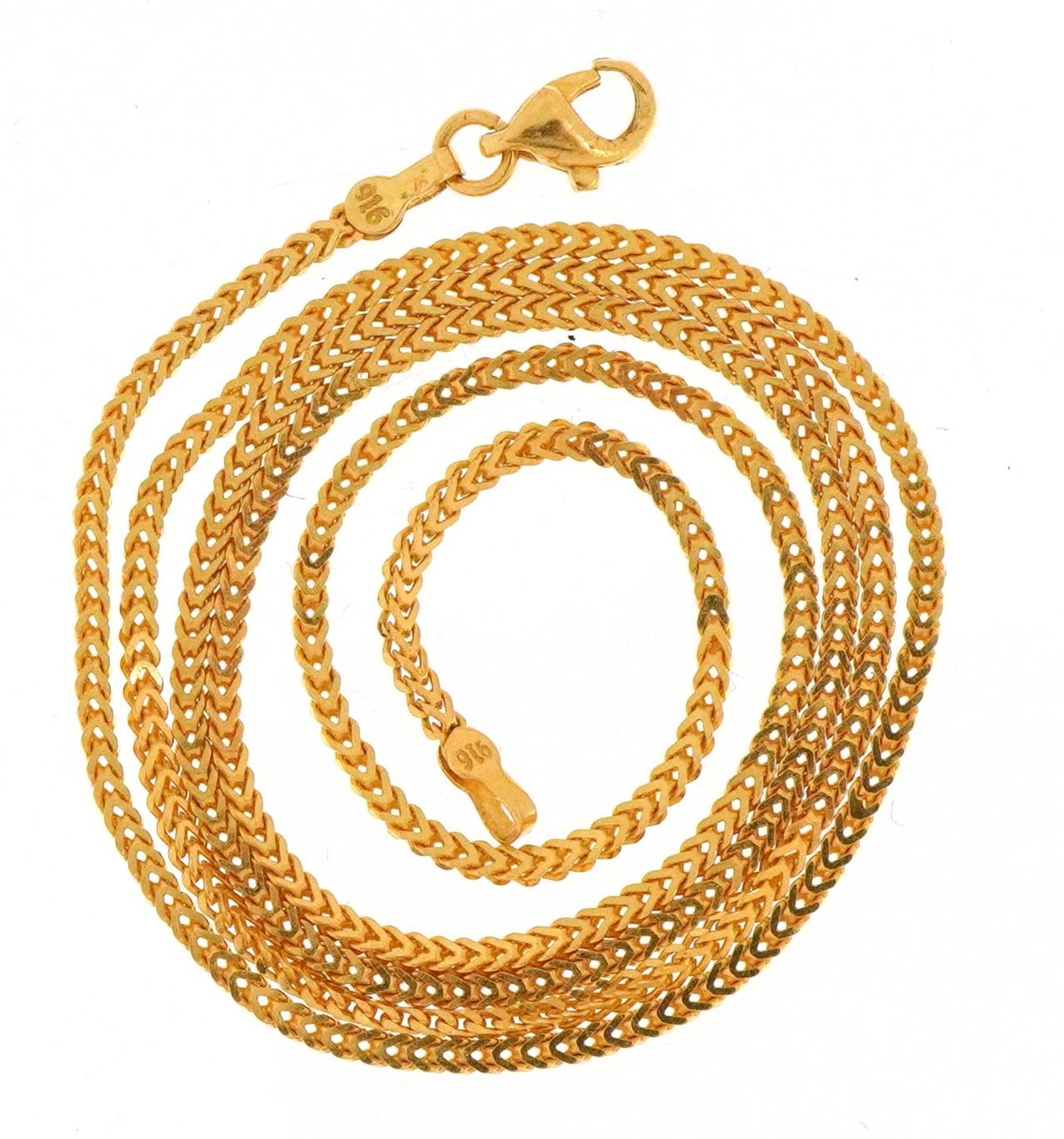 Turkish unmarked gold multi link necklace, tests as 22ct gold, 44.5cm in length, 4.9g : For - Bild 2 aus 3