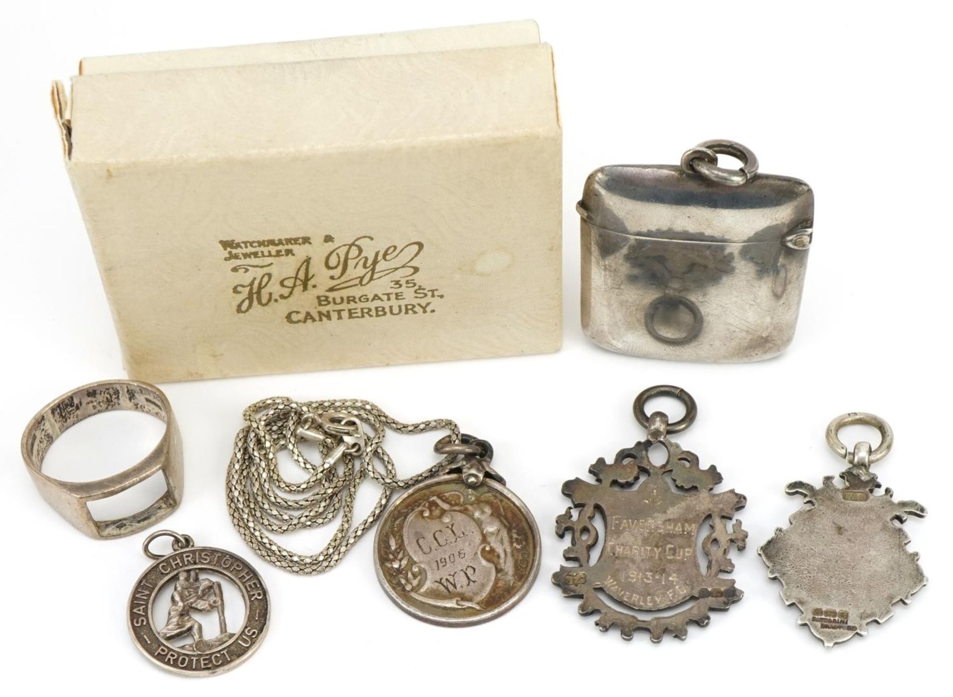 Victorian and later silver and white metal jewellery and objects including vesta case with gilt - Image 4 of 5