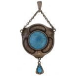 Charles Horner, Art Nouveau silver and enamel drop pendant, Chester 1911, 5.5cm high, 6.6g : For