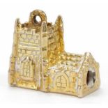 9ct gold church charm with possible Stanhope, 1.2cm high, 3.2g : For further information on this lot