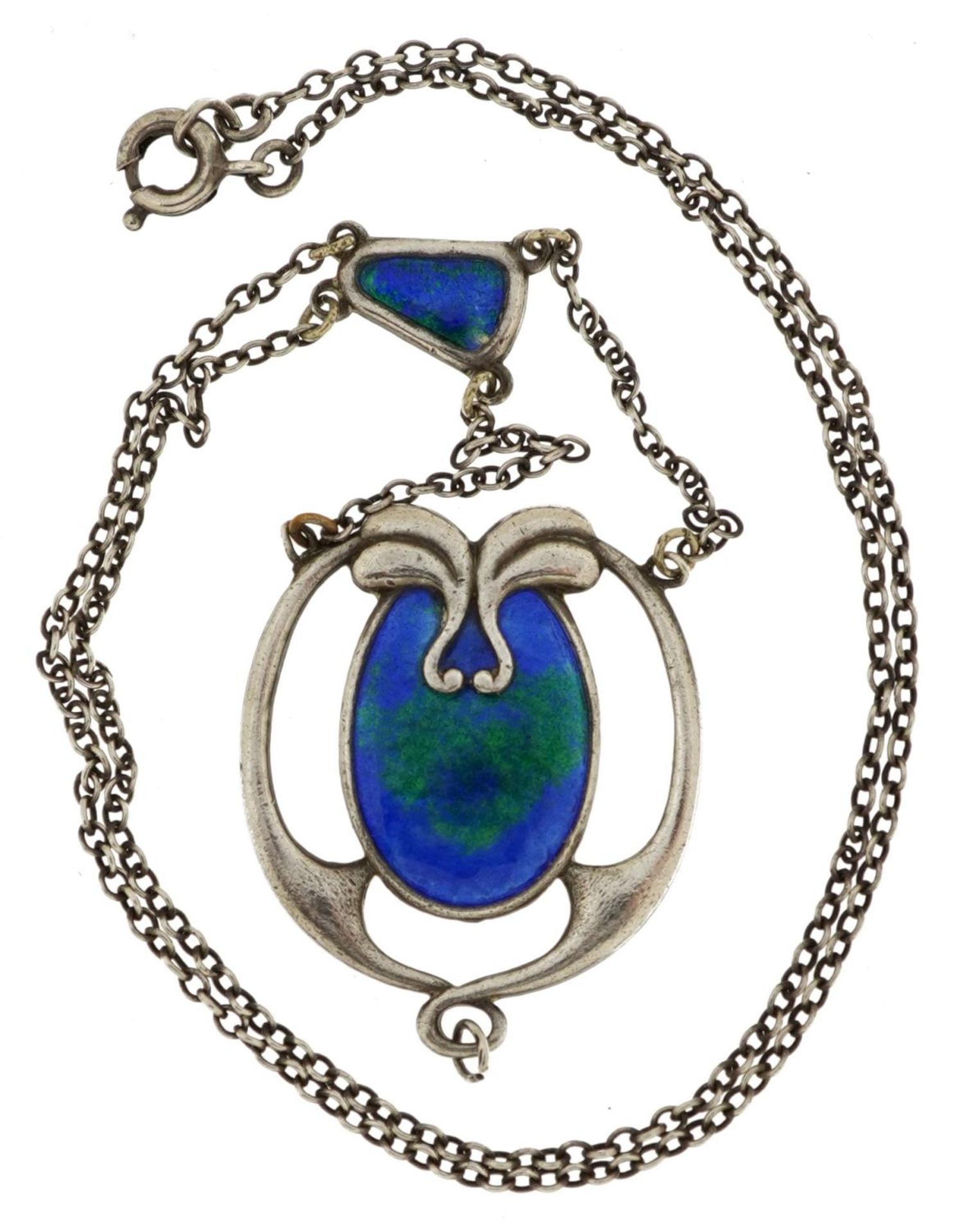 Charles Horner, Art Nouveau silver and enamel necklace, 36cm in length, 8.4g : For further - Bild 2 aus 4