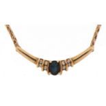 9ct gold sapphire and diamond snake link necklace, 42.5cm in length, 5.8g : For further