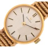 Omega, ladies 9ct gold wristwatch with 9ct gold strap, the case 20mm in diameter, total 23.4g :