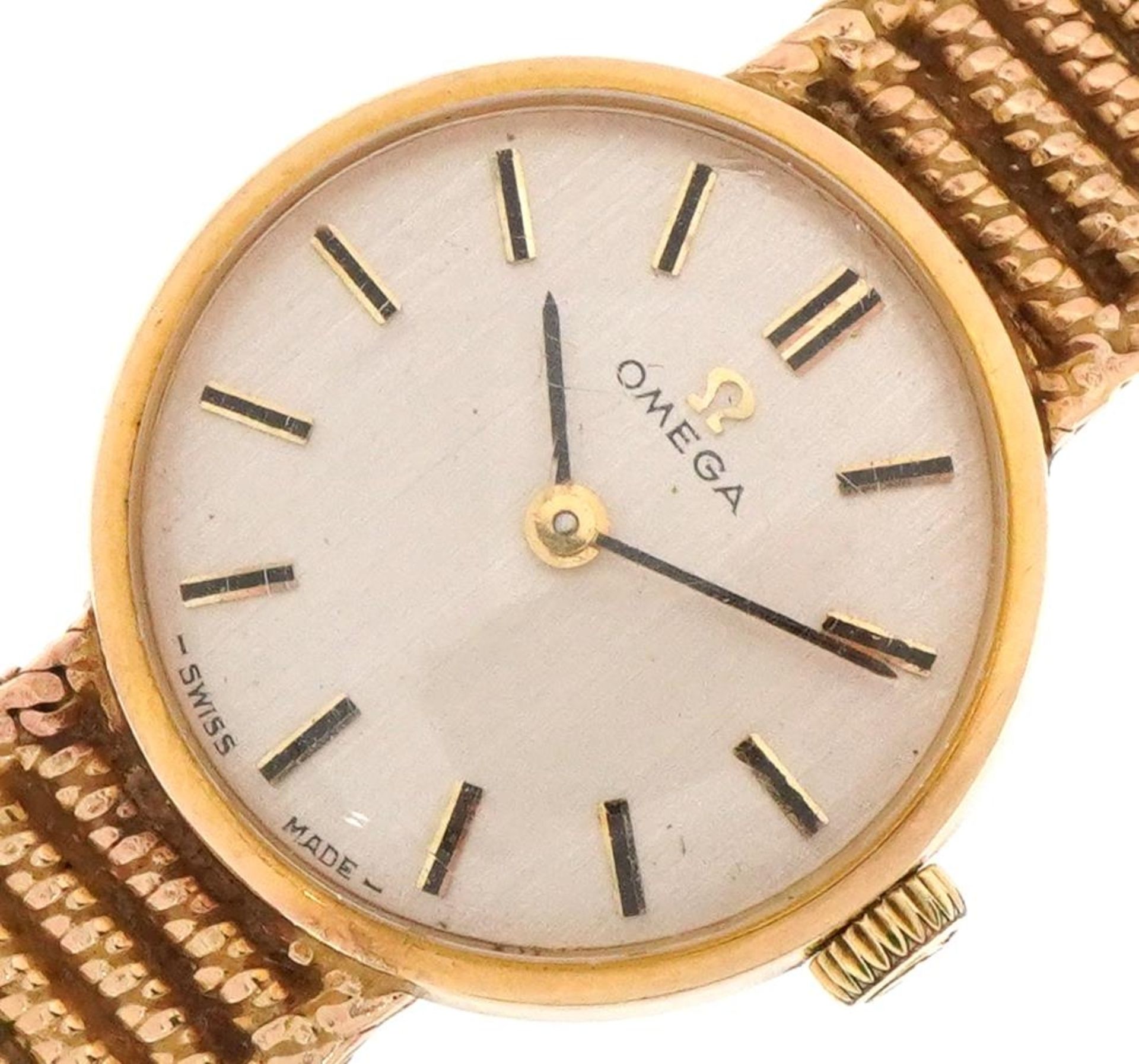 Omega, ladies 9ct gold wristwatch with 9ct gold strap, the case 20mm in diameter, total 23.4g :