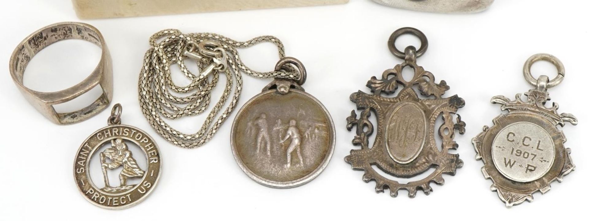 Victorian and later silver and white metal jewellery and objects including vesta case with gilt - Image 3 of 5