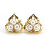 Tiffany & Co, pair of 18ct gold cultured pearl cluster clip on earrings, 2.0cm high, 10.8g : For