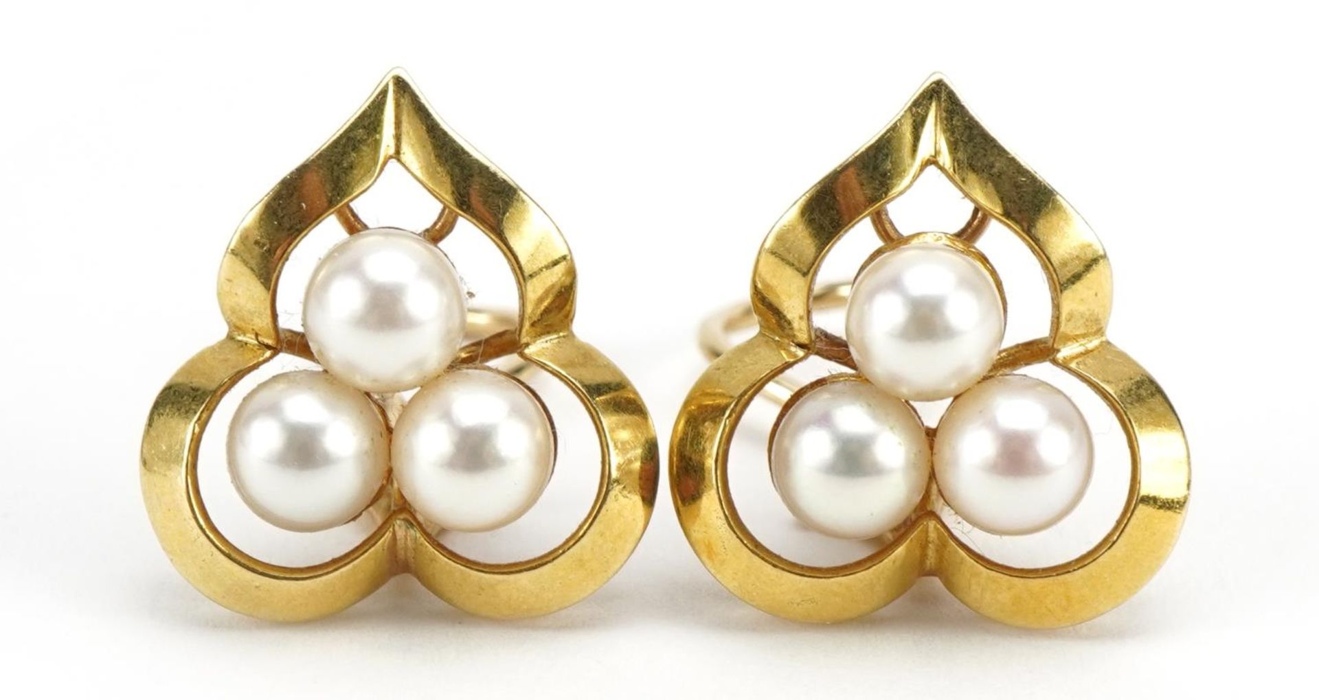 Tiffany & Co, pair of 18ct gold cultured pearl cluster clip on earrings, 2.0cm high, 10.8g : For