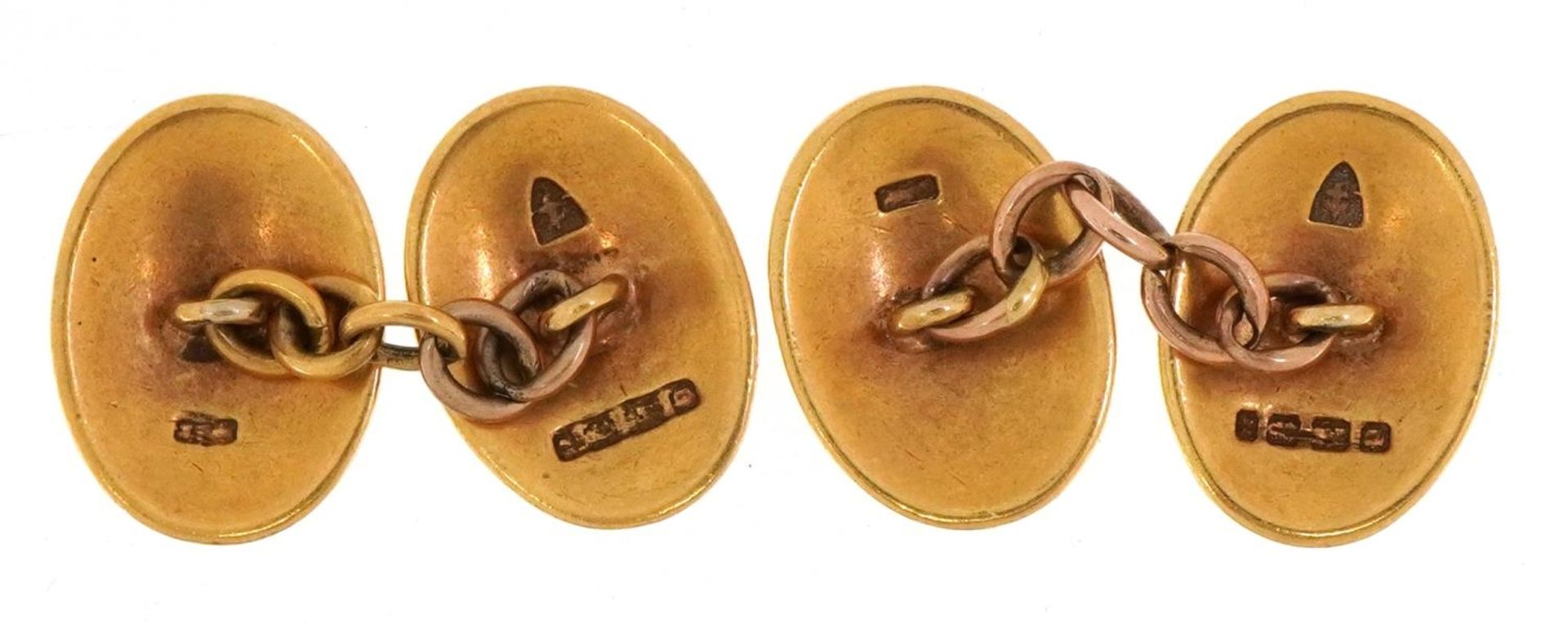 Pair of 22ct gold oval cufflinks, 1.6cm high, 9.3g : For further information on this lot please - Image 2 of 3